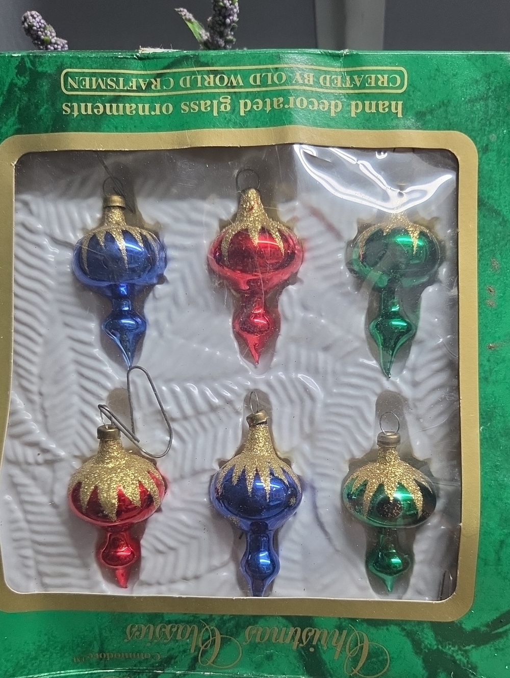 Vintage Commodore Christmas Classics Hand Decorated Glass Finial Ornaments